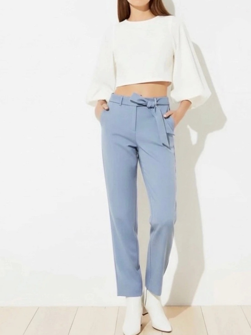LOFT Devin Tie Waist Slim Pants Blue Size 4
